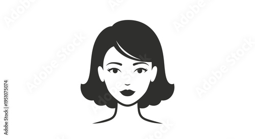 Minimalist Woman Portrait Icon, Bob Hairstyle, Simple Line Art, Elegant Female Face