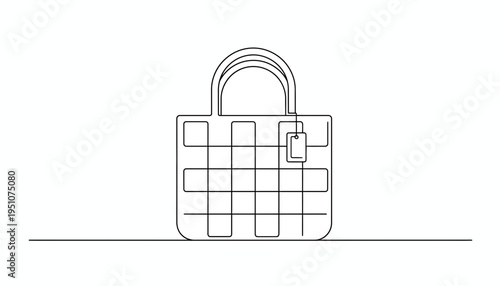 Minimalist Tote Bag Line Art: Simple Shopping Bag Icon on White Background