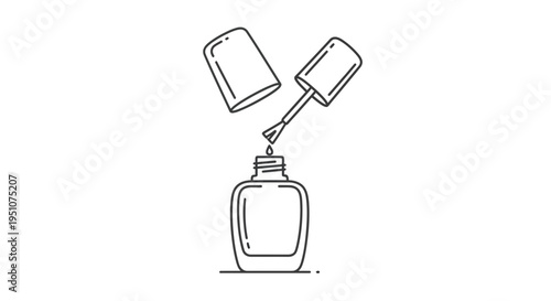 Nail Polish Bottle and Brush Icon, Minimalist Line Art Drawing
