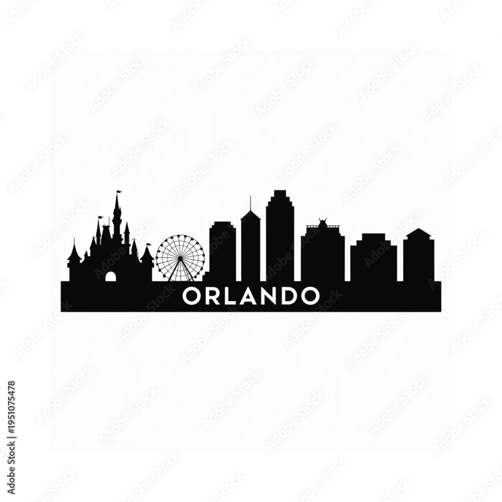 Fototapeta premium Silhouetted skyline of Orlando Florida featuring prominent landmarks