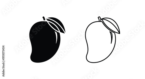 Two mango illustrations a solid black version and a white outline