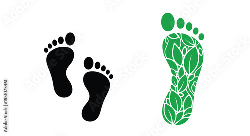 Footprints one dark one filled with vibrant green leaves and foliage