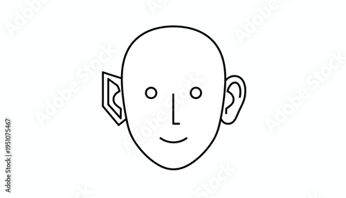 Minimalist Line Art of a Human Head with Prominent Ears and Simple Facial Features