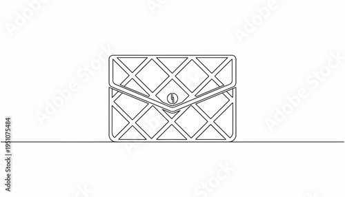 Minimalist line art of a quilted envelope clutch bag, elegant fashion accessory, vector illustration