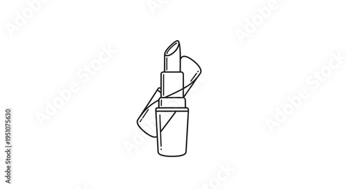 Minimalist Lipstick Icon with Ribbon Swirl, Beauty and Cosmetics Line Art