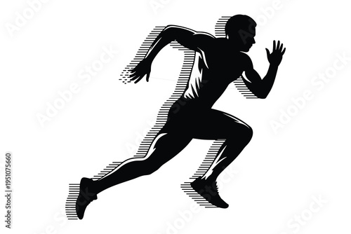 Black silhouette of a person running with motion lines