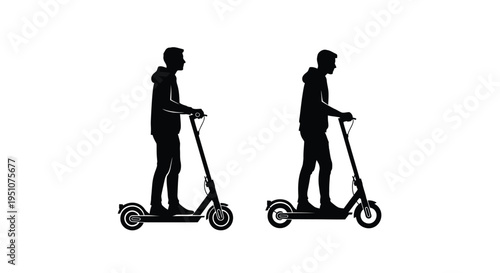 Two silhouetted figures riding electric scooters in a side by side comparison