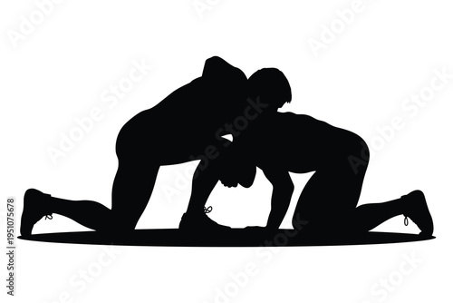 Black silhouette of a person doing yoga on a mat black and white