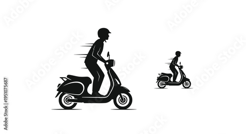 Two silhouetted scooters in motion depicting delivery or transportation