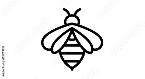 Minimalist Bee Icon, Simple Line Art Insect Vector, Black and White Graphic