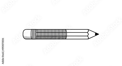 Minimalist black and white illustration of a pencil with eraser, isolated on white background.