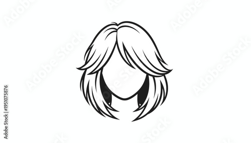 Minimalist Black and White Illustration of a Stylish Bob Hairstyle