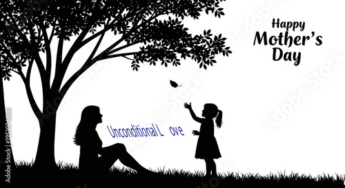 Happy mother's day silhouette of mother and child