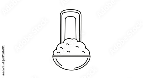 Line art illustration of a scoop filled with sugar or salt granules on a white background