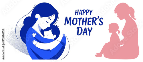 Happy mother's day illustration with mother and child
