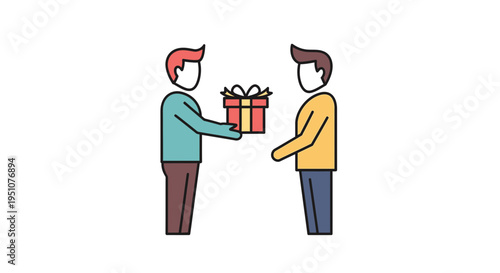 Man giving a gift box to another man, surprise present, friendship, celebration, generosity