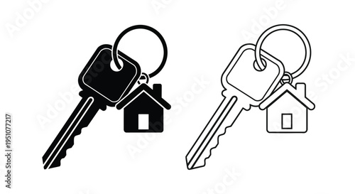 Two house keys with keychains one dark and one light