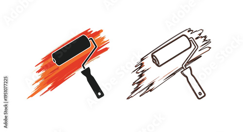 Paint roller illustrations color and monochrome versions displayed side by side
