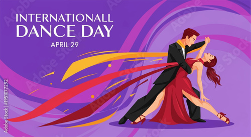 Couple dancing tango on international dance day april 29 celebration background