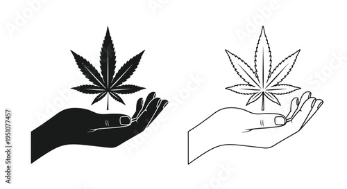 Hands holding cannabis leaves in black and white representing plant life