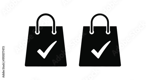 Two black shopping bags with white checkmark symbols displayed prominently