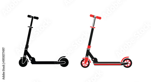 Two electric scooters in contrasting color schemes presented in a minimalist style