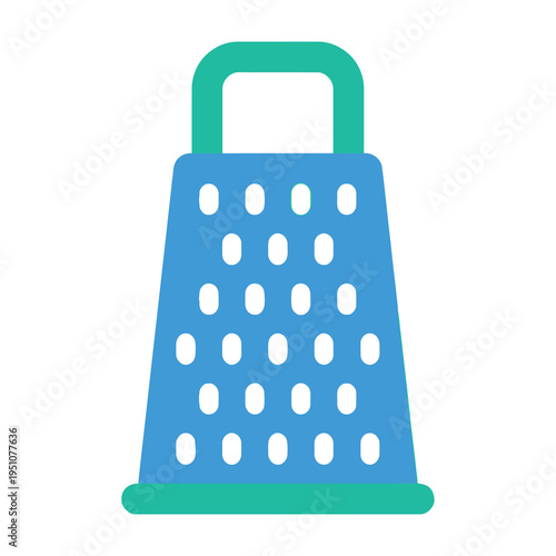 Blue kitchen grater with green handle on white background