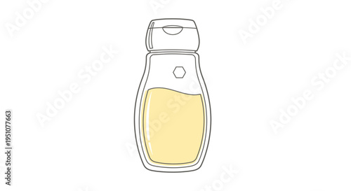 Honey Bottle Icon: Sweet Liquid in Hexagonal Shaped Container with Flip Top Cap