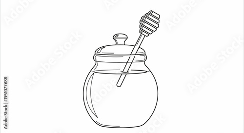 Honey Jar with Dipper - Simple Line Art Illustration