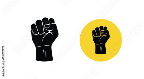 Black power fist icons against a yellow background representing solidarity
