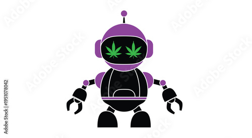 Purple robot with cannabis leaf eyes a playful digital illustration