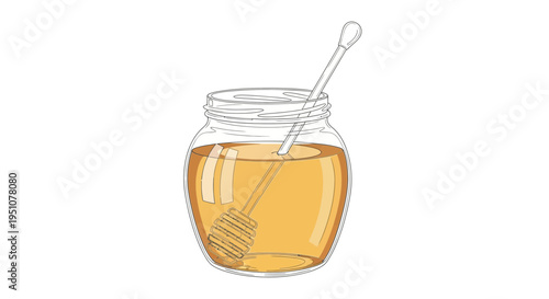 Golden Honey Jar with Wooden Dipper - Sweet Natural Food Ingredient