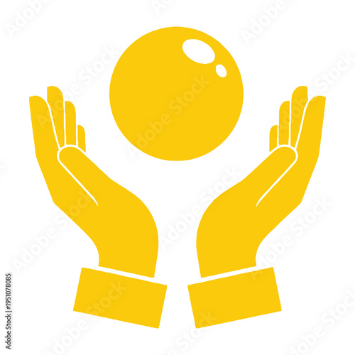 Hands cradling a yellow sphere symbolizing care protection and support