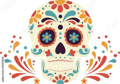 Gothic black vector illustration of a decorative Easter egg featuring a floral pattern and skull ornament in a vintage tattoo art style