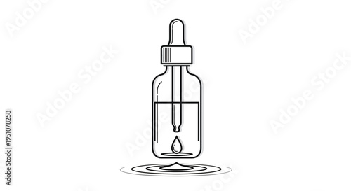 Dropper bottle with liquid and falling drop, skincare, cosmetic, essential oil, medicine concept