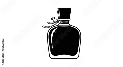 Elegant Black Perfume Bottle with Ribbon Bow, Isolated on White Background