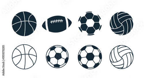 Collection of various sports balls in a simple graphic design
