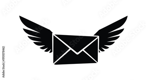 A black silhouette of a winged envelope symbolizing swift communication