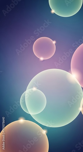 Abstract Bubbles Floating in a Dreamy, Colorful Gradient Background.