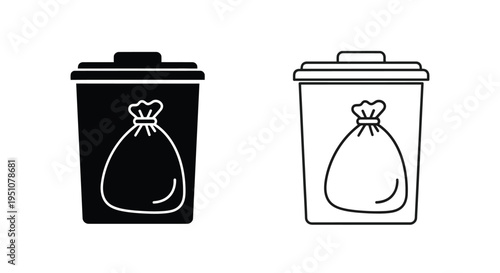Two trash can icons filled and outline versions for design use