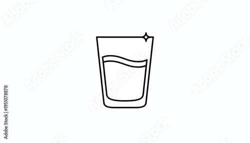 Clean Glass of Water Icon with Sparkle - Refreshment and Purity Concept