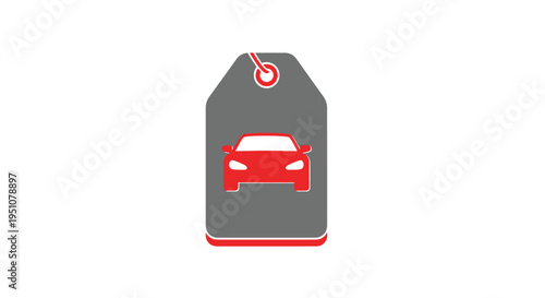 A gray tag displays a red car illustration suggesting a sale or automotive promotion