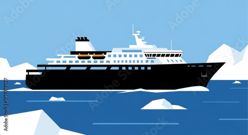Cruise Ship Navigating Icy Waters - A Vector Illustration of Arctic Exploration.