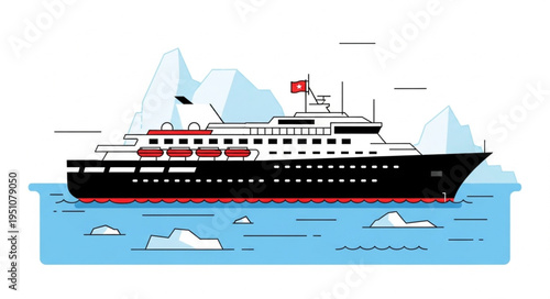 Cruise Ship Navigating Icy Waters - A Vector Illustration.