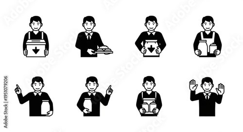 Delivery Person Icons Set - Courier Service and Package Handling.