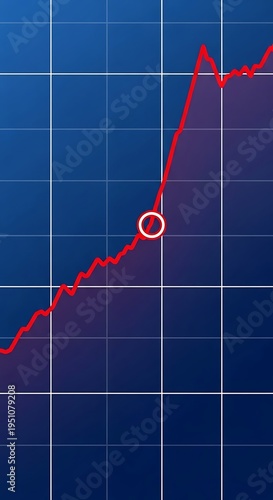 Bright red line chart illustrates significant upward trend against dark blue grid background