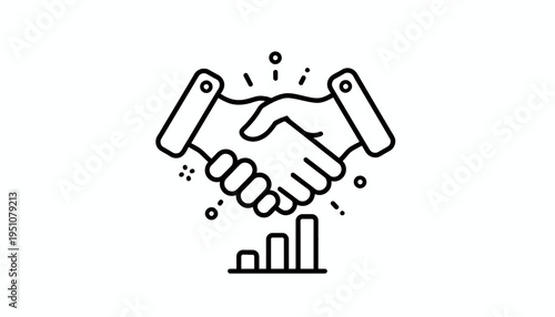 Business Partnership Success: Handshake Over Growing Bar Chart Icon