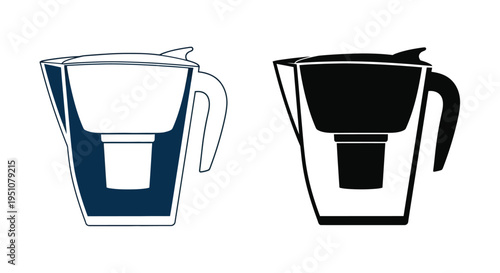 Two water filter pitchers one colored and one monochrome