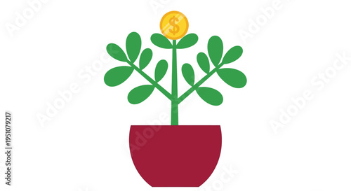 A golden coin blooms as a flower symbolizing financial growth and prosperity