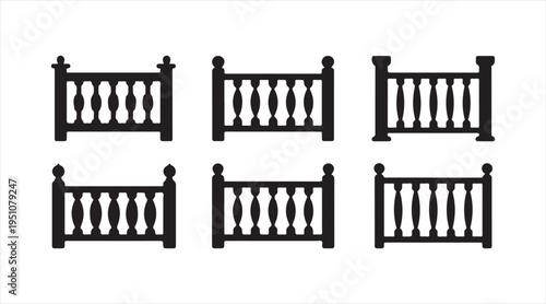 Black fence and railing collection, architectural boundary and garden barrier symbols